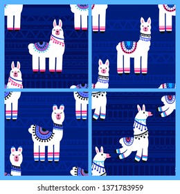 Pattern of llama. Colorful flat vector seamless background