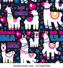 Pattern of llama isolated. Colorful flat vector seamless background