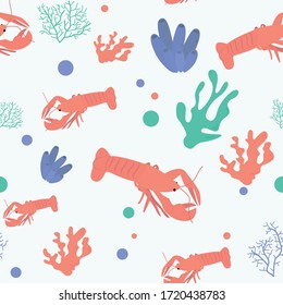 Pattern lobster in the underwater world. Coral reef.