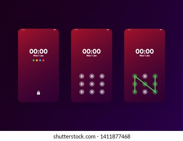 Pattern Lock Set on Smartphone with Security User Interface User Experience UI Vector Illustration