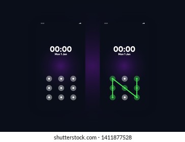 Pattern Lock Set on Smartphone with Security User Interface User Experience UI Vector Illustration