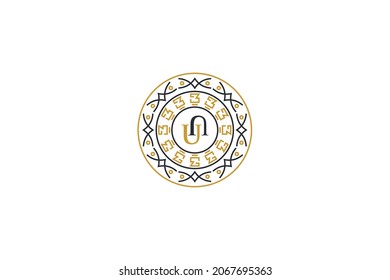 Pattern logo initial UN, ornamental flower 