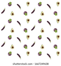 Logo-Muster aus Trauben, Auberginen und Avocados