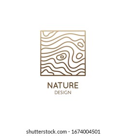 Pattern logo water template. Vector square icon of water or wood structure with wavy lines. Abstract ornamental emblem for business - travel, tourism and ecology concepts, health, yoga Center, massage