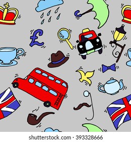 Pattern with London touristic icons
