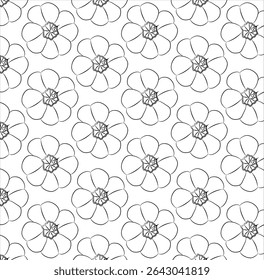 pattern with lots of poppy flowers for use as fabric texture or background, depicted on a white isolated background