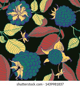 Pattern lots of raspberries in different positions