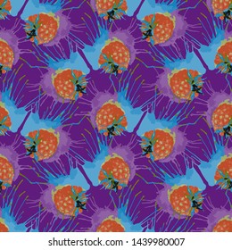 Pattern lots of raspberries and watercolors