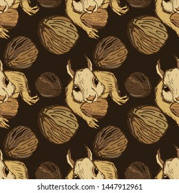 Pattern lots of squirrels  they look up the hill and nuts fly on them