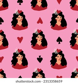 pattern with lovable girl stylized retro vintage style