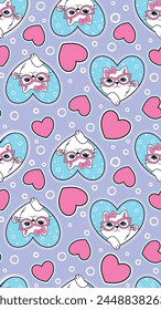pattern love cat cute girl