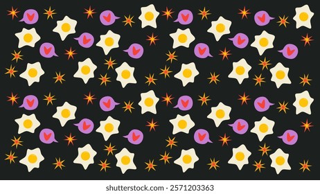 Pattern with love, eggs, stars decoration for valentine backdrop.