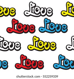 Pattern love hand lettering. Handmade vector calligraphy illustration.  Typography design and hand lettering isolated. Typography for your designs: poster,print, invitation, greeting card.