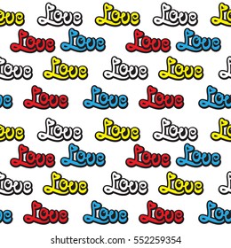 Pattern love hand lettering. Handmade vector calligraphy illustration.  Typography design and hand lettering isolated. Typography for your designs: poster,print, invitation, greeting card.
