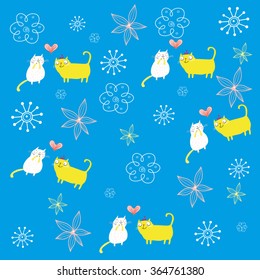 pattern with lovely cats on blue background