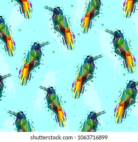 Pattern with Low poly colorful Hummingbird with abstract background,animal geometric,party birds concept,vector.	

