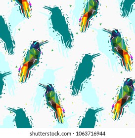 Pattern with Low poly colorful Hummingbird with abstract background,animal geometric,party birds concept,vector.	
