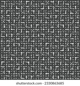 Pattern made of broken lines that intersect at right angles. Black cloth, flecks and a kind of white stitching. Tweed fabric texture. Vector seamless.