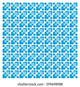 Pattern made by a squares. Blue and cyan in simple composition. Repeatable shapes with white breaks and little white margin.