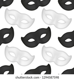 pattern made from carnival masks. White, black, gold. Gradient. Realistic style. endless ornament. Vector illustration.
