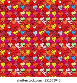 Pattern made from Collection of different heart symbols doodle, Different emotions