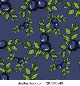 Pattern made from hand drawn branches of blueberries.