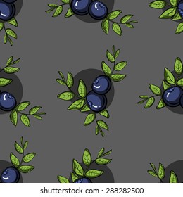 Pattern made from hand drawn branches of blueberries.