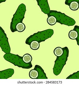 Pattern made from hand drawn cucumbers. Vector illustration
