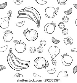 Pattern made from hand drawn fruits on the white background. Vector illustration