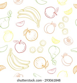 Pattern made from hand drawn fruits on the white background. Vector illustration