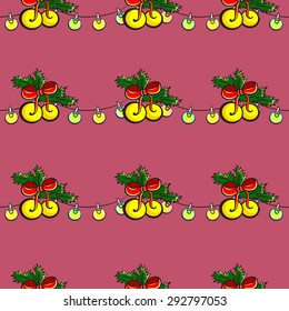 Pattern made from hand drawn garlands and baubles. Vector illustration