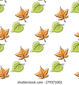 Pattern made from hand drawn leafs. Vector illustration