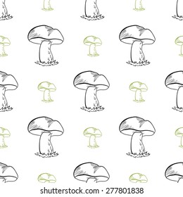 Pattern made from hand drawn mushrooms. Vector illustration