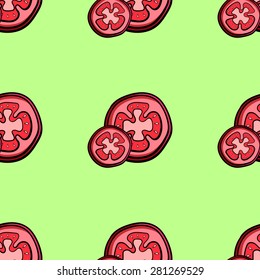 Pattern made from hand drawn slices of tomato. Vector illustration