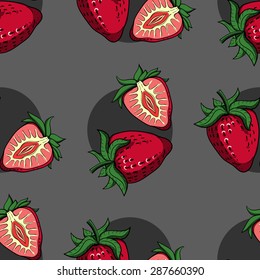 Pattern made from hand drawn strawberries. Vector illustration