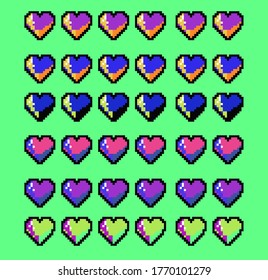 Patrón hecho de corazones en el estilo de arte de píxeles.