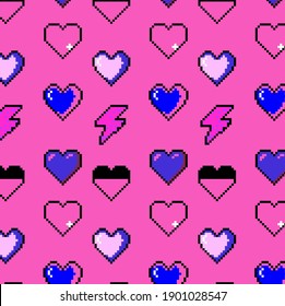 Pattern made of pixel hearts, design for wrapping paper. Vector background for Saint Valentine's Day.