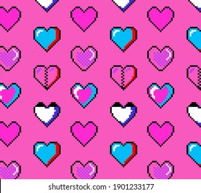 Pattern made of pixel hearts, design for wrapping paper. Vector background for Saint Valentine's Day.