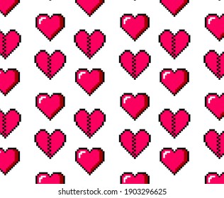 Pattern made of pixel hearts, design for wrapping paper. Vector background for Saint Valentine's Day.