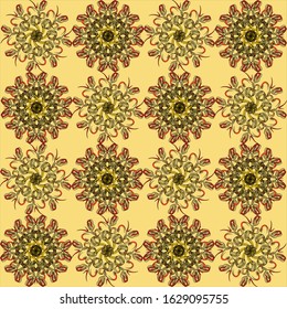 The pattern is made up of red and yellow ribbons on a light background. Suitable for textile and holiday packaging