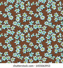 Pattern made of small meadow flowers. Seamless floral background. Botanical ornament in vintage style. Country rustic design. Good for fashion, textile, fabric, bed linen, wrapper,  wallpaper. 