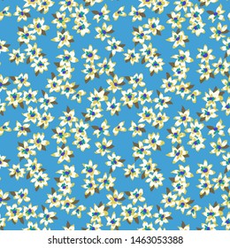 Pattern made of small meadow flowers. Seamless floral background. Botanical ornament in vintage style. Country rustic design. Good for fashion, textile, fabric, bed linen, wrapper,  wallpaper. 