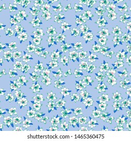 Pattern made of small meadow flowers. Seamless floral background. Botanical ornament in vintage style. Country rustic design. Good for fashion, textile, fabric, bed linen, wrapper,  wallpaper. 