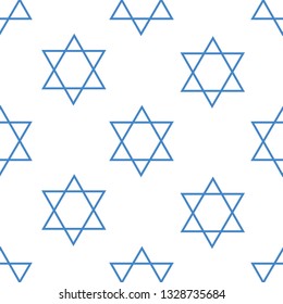 Pattern made of vector blue David star on white background. Israel national symbol.