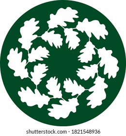 Pattern made of white oak leaves in green circle