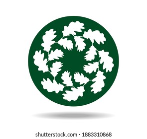Pattern made of white oak leaves in green circle