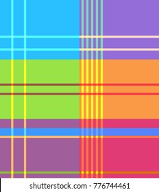 the pattern of the Madras cell. Bright colors of strips (turquoise, lime, pink, purple, orange, yellow)