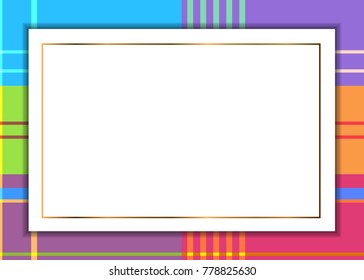 the pattern of the Madras cell for a greeting card. template of a greeting card with a bright colors of strips (turquoise, lime, pink, purple, orange, yellow)