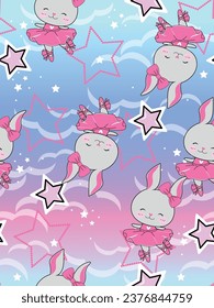 pattern magic ballet cute star girl rabbit