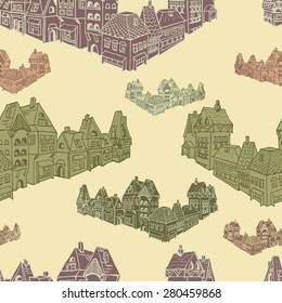 Pattern of magic city. Vector seamless pattern. Endless texture can be used for wallpaper, pattern fills, web page background,surface textures. Used Crop.